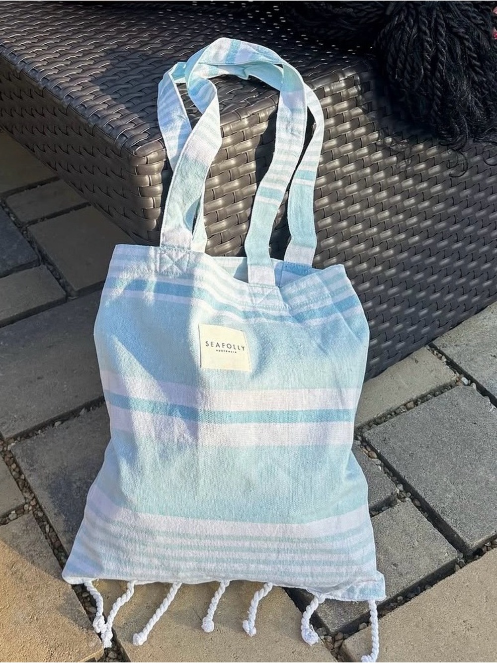 Seafolly Light Blue Stripe Cotton Tote Bag